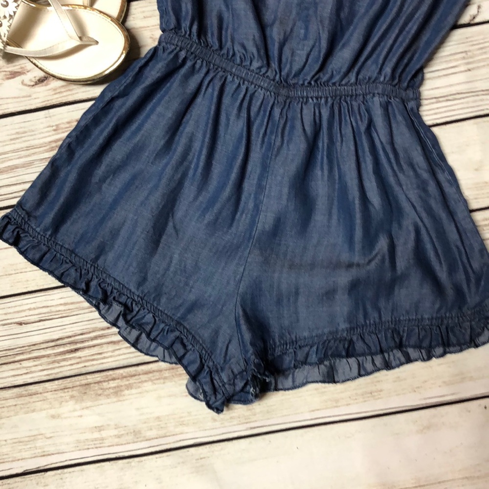 Denim Lightweight Ruffle Romper - Picture 4 of 6